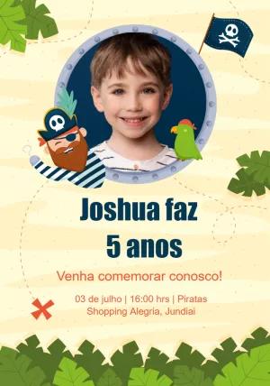 Convite de Aniversário Pirata com Foto para Editar Online