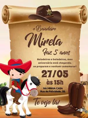 Convite de Aniversário Boiadeiro para Editar Online