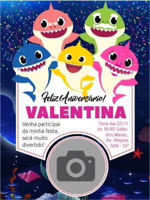 Convite de Aniversário Baby Shark com Foto para Editar Online