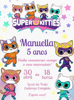 Convite de Aniversário Super Kitties para Editar Online
