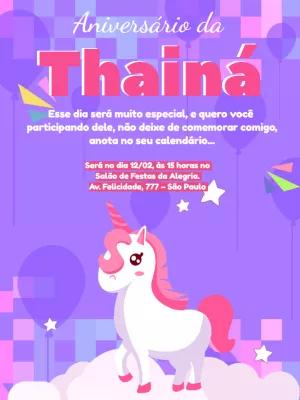 Convite Aniversário Unicórnio Menina para Editar Online