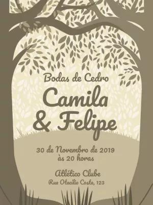 Convite Bodas de Cedro Rústico com Árvores para Editar