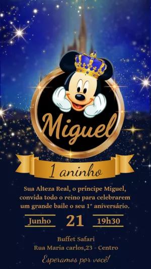 Convite Aniversário Mickey Príncipe Realeza para Editar Online