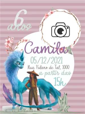 Convite Aniversário Raya e o Último Dragão com Foto para Editar