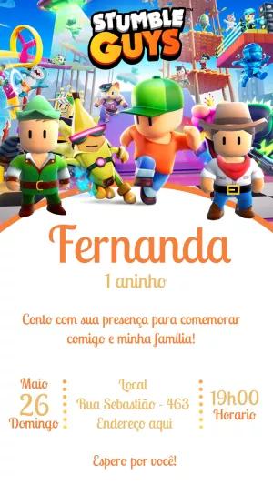 Convite de Aniversário Stumble Guys com Personagens para Editar
