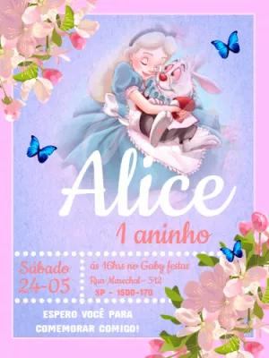 Convite Aniversário Alice no País das Maravilhas para Editar