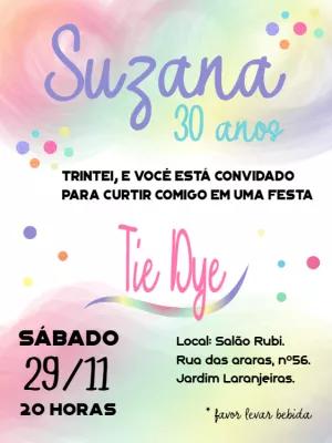 Convite de Aniversário Tie Dye Colorido para Editar Online