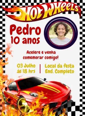 Convite Aniversário HotWheels com Foto para Editar Online