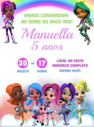 Convite Aniversário As Guardiãs do Arco Íris para Editar Online