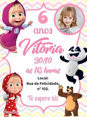 Convite Aniversário Masha e o Urso com Foto para Editar