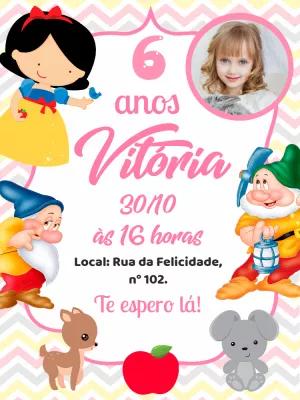 Convite Aniversário Branca de Neve com Foto para Editar Online