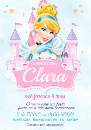 Convite Aniversário Cinderela Princesa para Editar Online