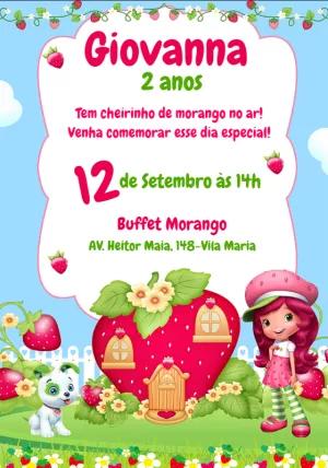 Convite de Aniversário Moranguinho para Editar Online