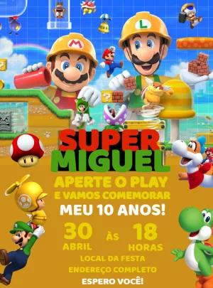 Convite de Aniversário Super Mario Bros para Editar Online