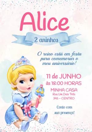 Convite Aniversário Cinderela Baby para Editar Online