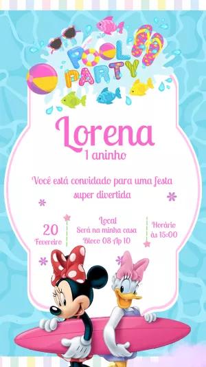Convite Aniversário Pool Party da Minnie e Margarida para Editar