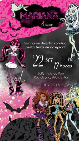 Convite de Aniversário Monster High com Personagens para Editar