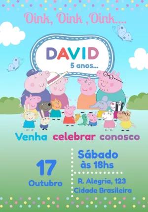 Convite de Aniversário Peppa Pig com a Turma para Editar Online