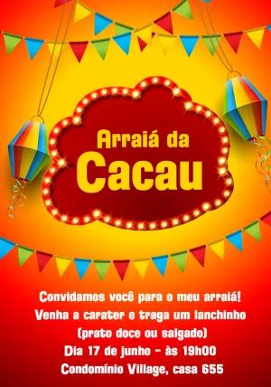 Convite de Aniversário Arraiá com Bandeirinhas para Editar Online