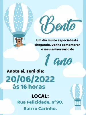Convite Aniversário Ursinho Baloeiro para Editar Online