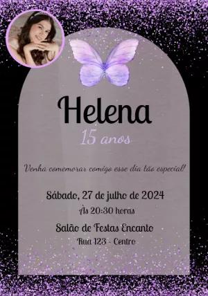 Convite 15 Anos Lilás com Borboleta e Foto para Editar