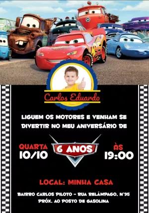 Convite Aniversário Carros com Foto para Editar Online