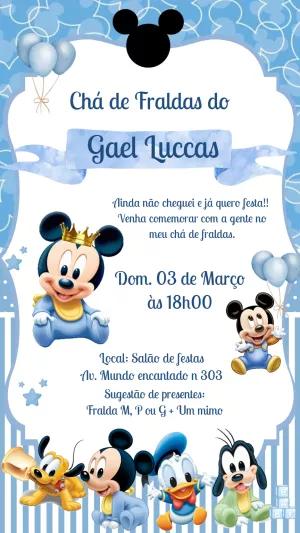 Convite Chá de Fraldas Mickey Baby para Editar Online
