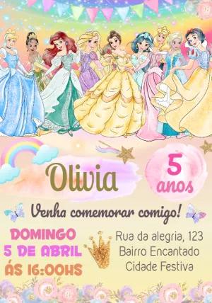 Convite de Aniversário Princesas Disney para Editar Online