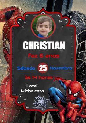 Convite Aniversário Homem Aranha com Foto para Editar
