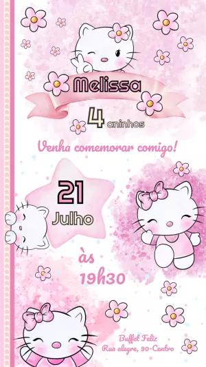 Convite de Aniversário Hello Kitty para Editar Online