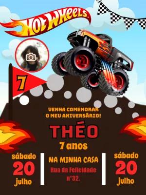 Convite de Aniversário Hot Wheels Monster Truck para Editar