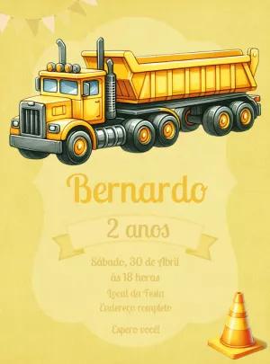 Convite de Aniversário Caminhão de Obras para Editar Online