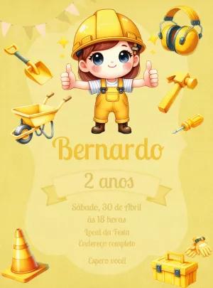 Convite de Aniversário Construção para Editar e Imprimir
