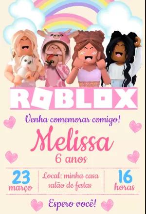 Convite Aniversário Roblox Menina com Personagens para Editar