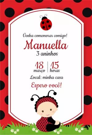 Convite de Aniversário Joaninha Vermelho para Editar Online