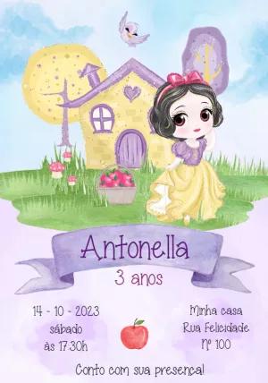Convite Aniversário Branca de Neve Aquarela para Editar Online