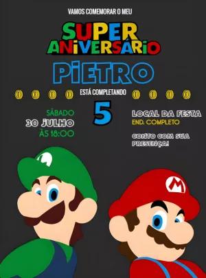 Convite Aniversário Super Mario com Personagens para Editar Online