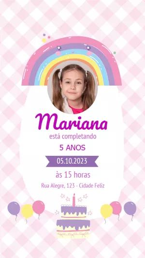 Convite Aniversário Arco-Íris com Foto para Editar Online