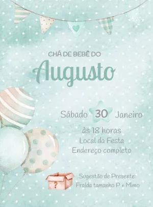 Convite Chá de Bebê Verde Aquarela com Balões para Editar Online