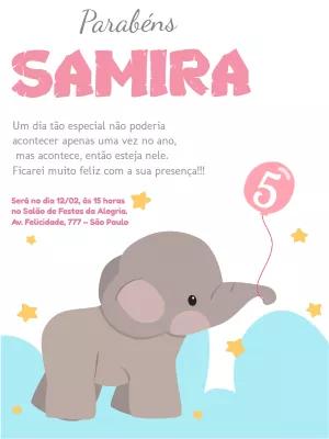 Convite de Aniversário Elefantinho Rosa para Editar Online