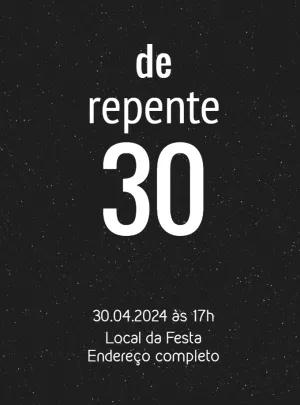 Convite Aniversário 30 Anos Minimalista para Editar Online