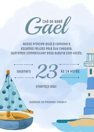Convite Chá de Bebê Barquinho Aquarela para Editar Online