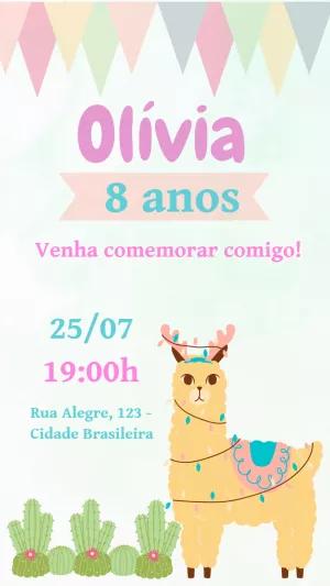 Convite de Aniversário Lhama Fofa para Editar Online