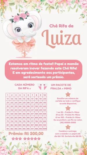 Convite Chá Rifa Elefantinha Bailarina para Editar Online