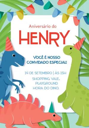 Convite de Aniversário Dinossauro para Editar Online