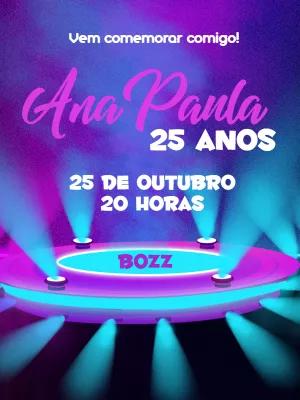 Convite de Aniversário Balada Neon para Editar Online