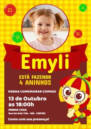 Convite de Aniversário Emília com Foto para Editar Online