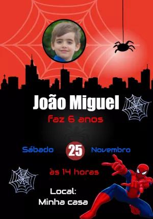 Convite Aniversário Homem Aranha com Foto para Editar Online