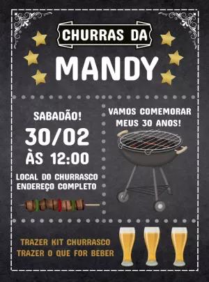 Convite Aniversário Churrasco Estilo Lousa para Editar Online