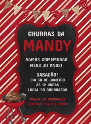 Convite de Aniversário Churrasco Rústico para Editar Online